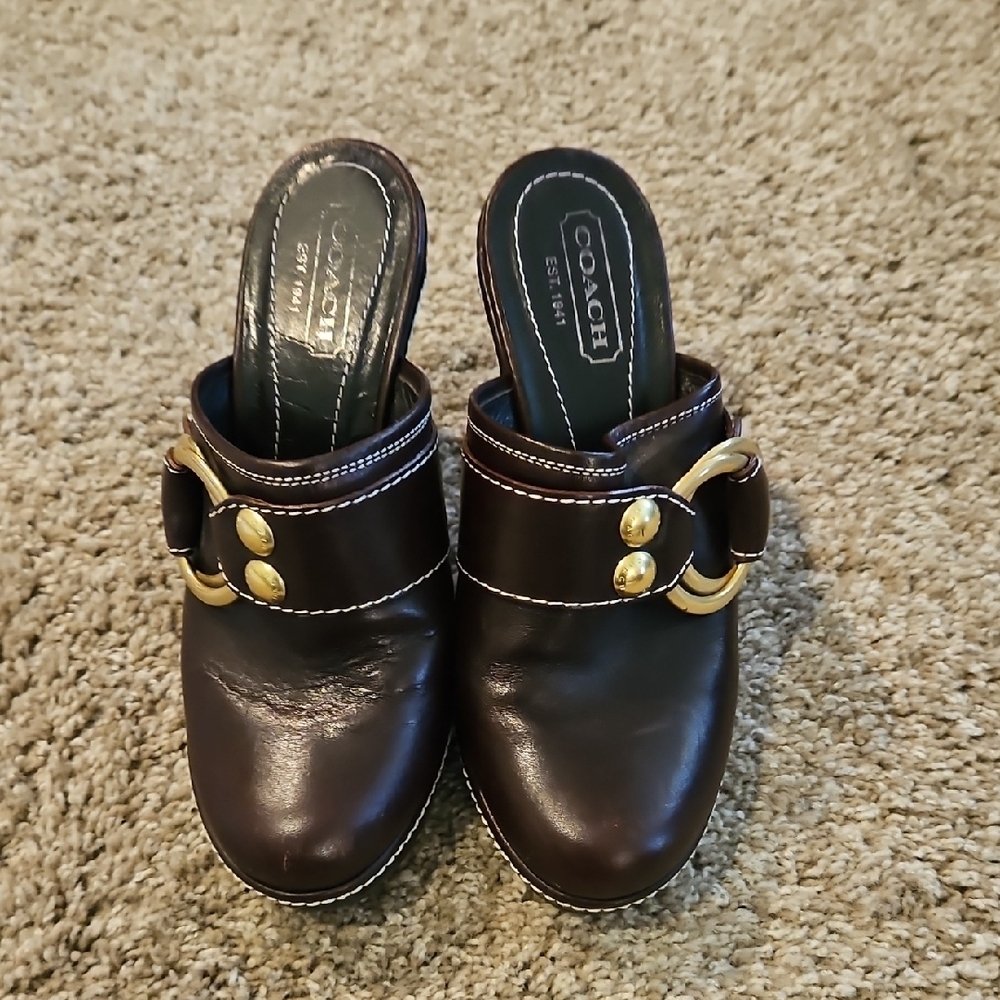 Coach Women's Brown Leather Mules